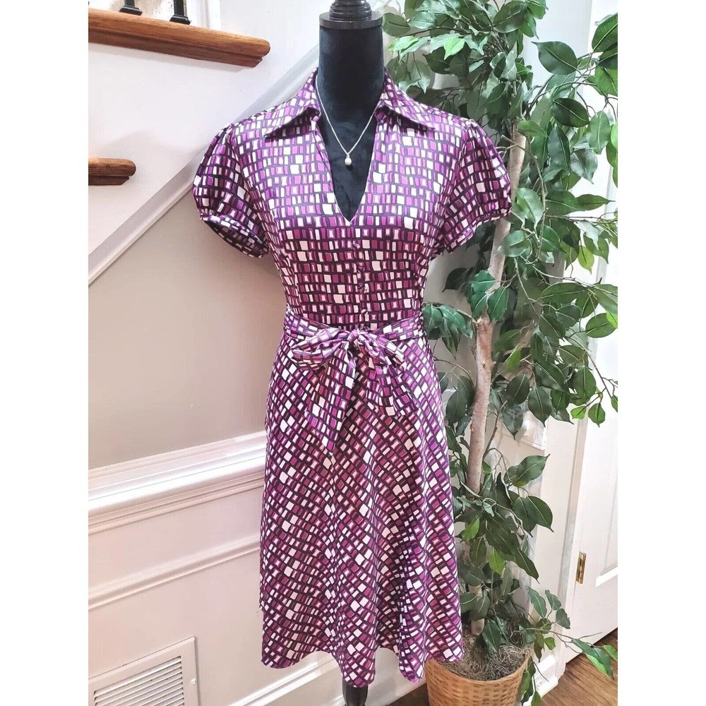 Rickis Women's Purple Polyester Collared Short Sleeve Knee Length Dress Size 8